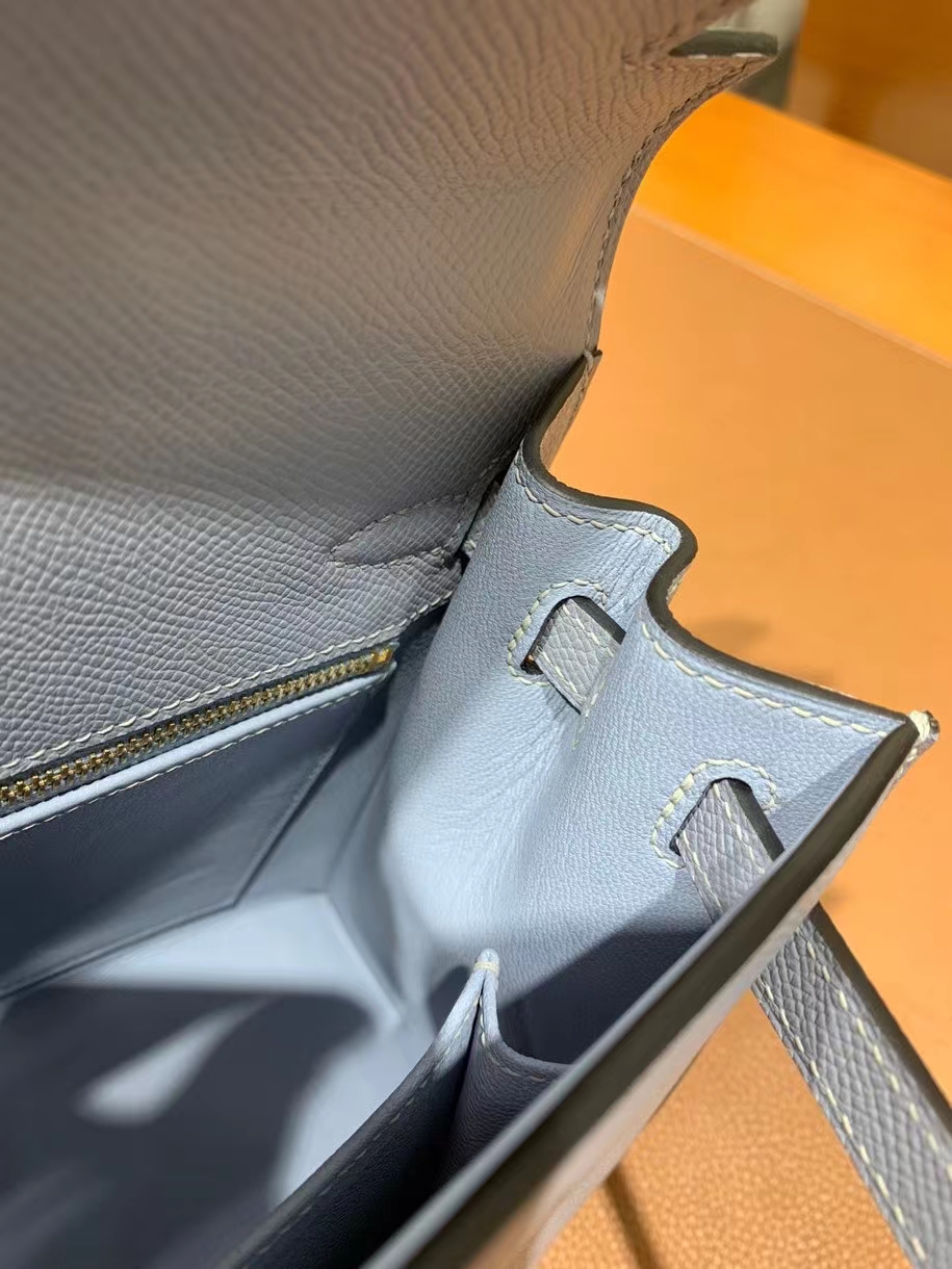 Hermès（爱马仕）Kelly 凯莉包 epsom 亚麻蓝 金扣 25cm