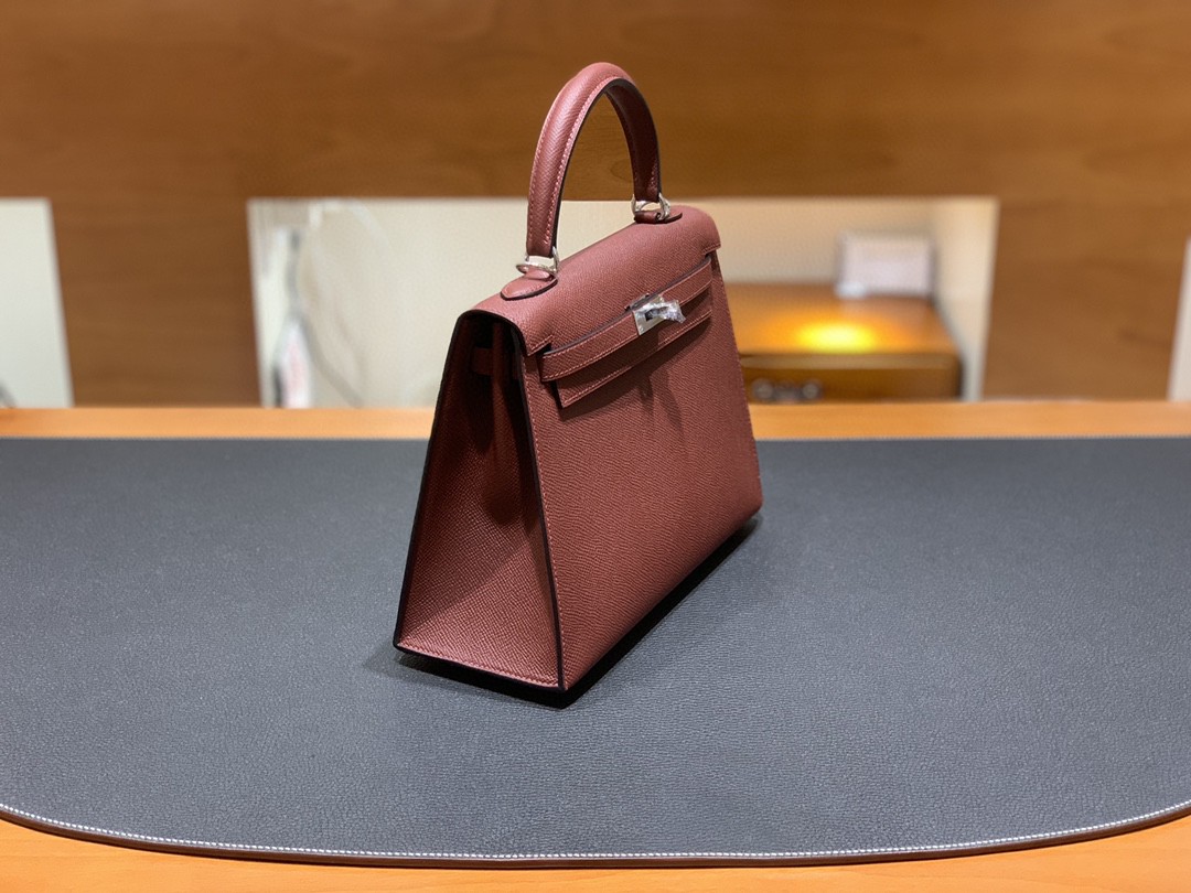 Hermès（爱马仕）Kelly 凯莉包 Epsom 爱马仕红 银扣 25cm
