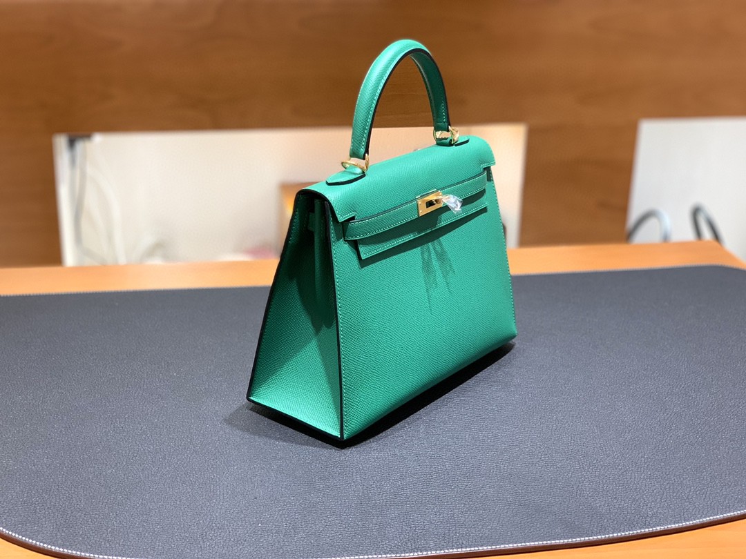 Hermès（爱马仕）Kelly 凯莉包 Epsom U4 丝绒绿 金扣 25cm