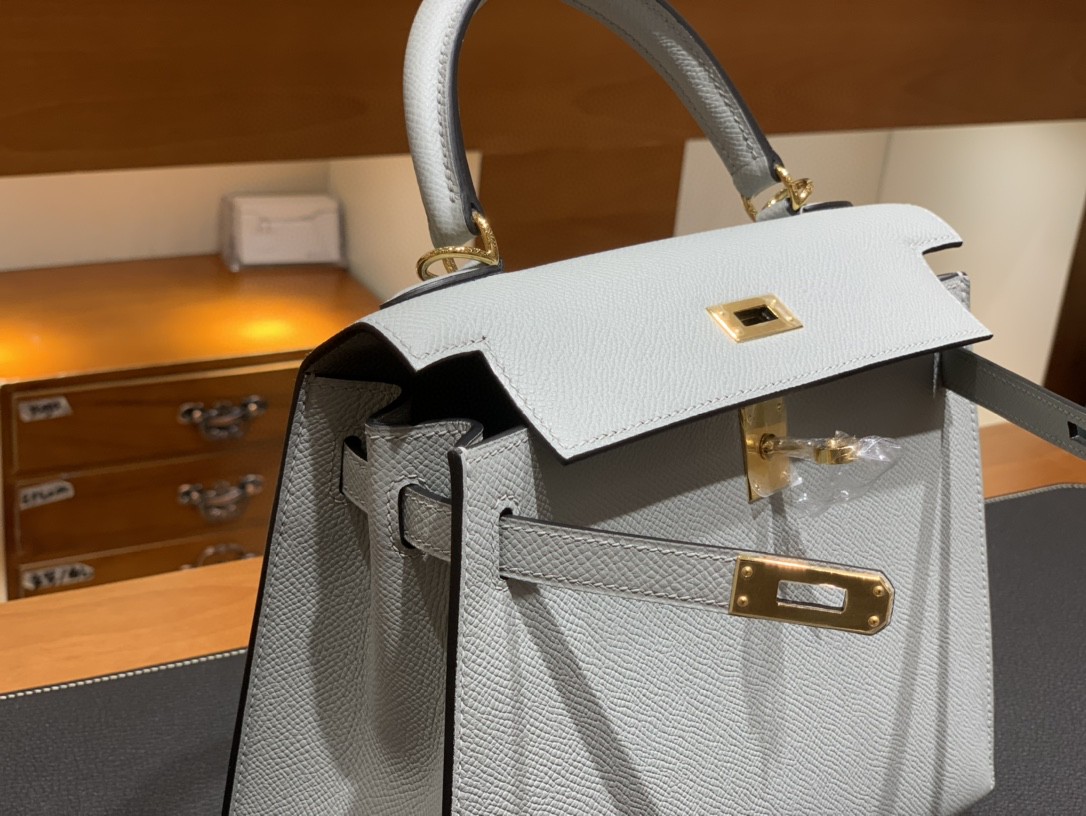 Hermès（爱马仕）Kelly 凯莉包 Epsom 冰川蓝 金扣 25cm