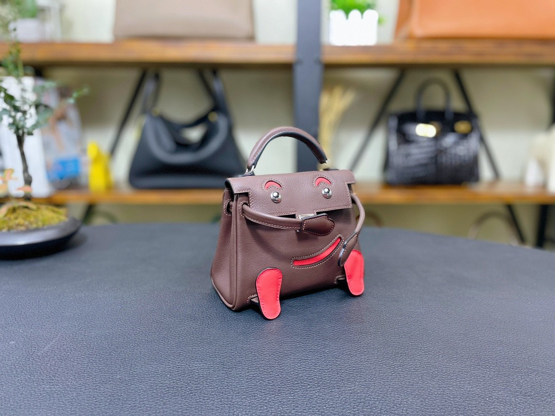Hermès（爱马仕）Kelly doll 娃娃包 swift 巧克力色 拼 国旗红 银扣 16cm