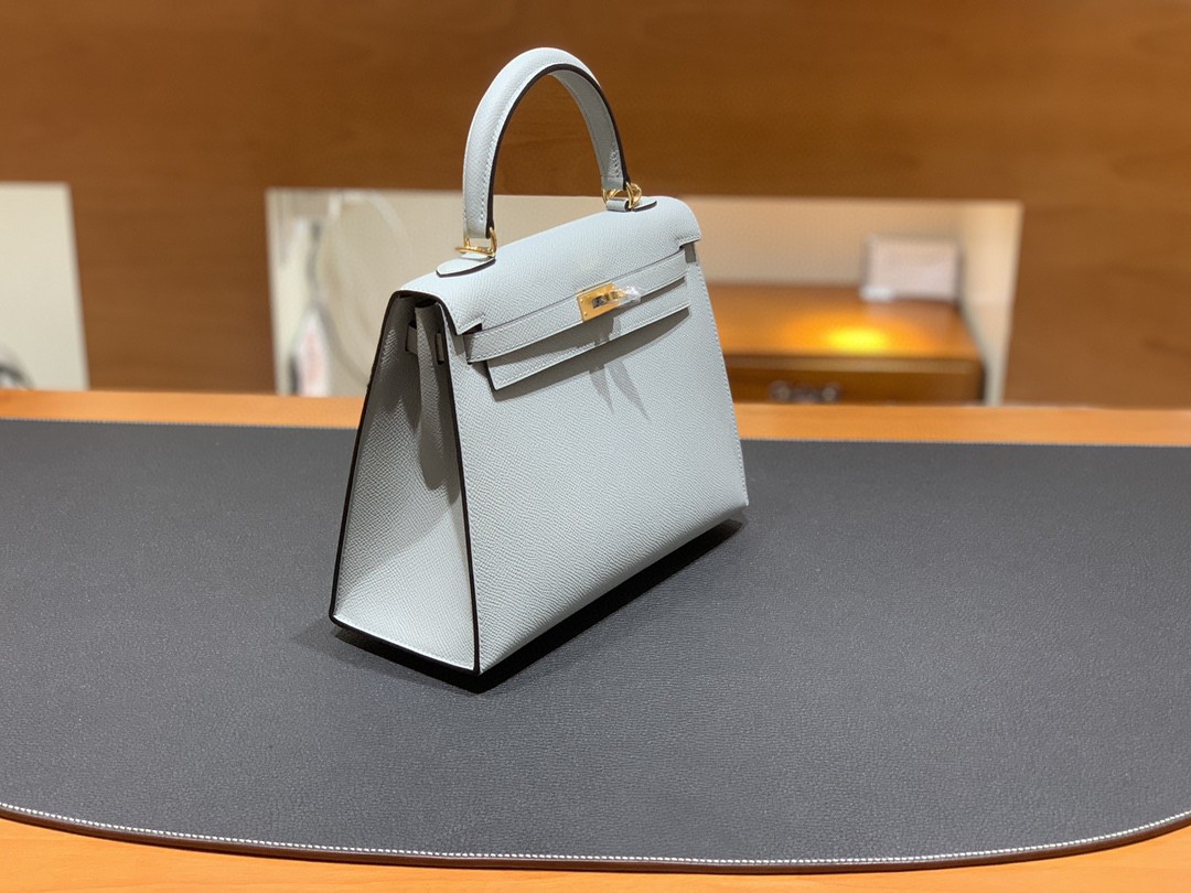 Hermès（爱马仕）Kelly 凯莉包 Epsom 冰川蓝 金扣 25cm