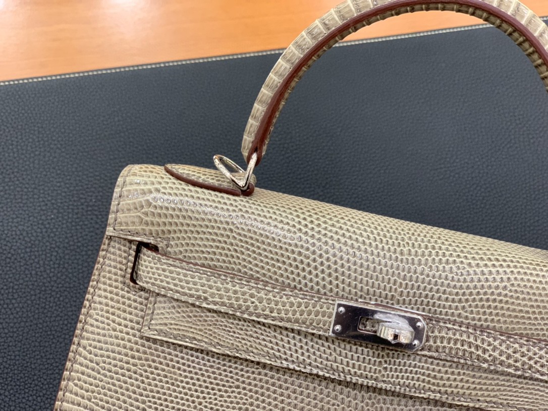 Hermès（爱马仕）Kelly 凯莉包 蜥蜴皮 青槟色 银扣 25cm