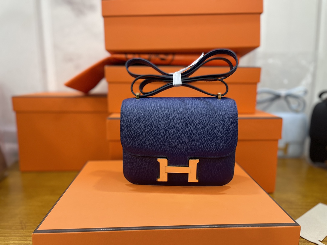 Hermès（爱马仕） Constance 康斯坦斯 Epsom 宝石蓝 金扣 18cm