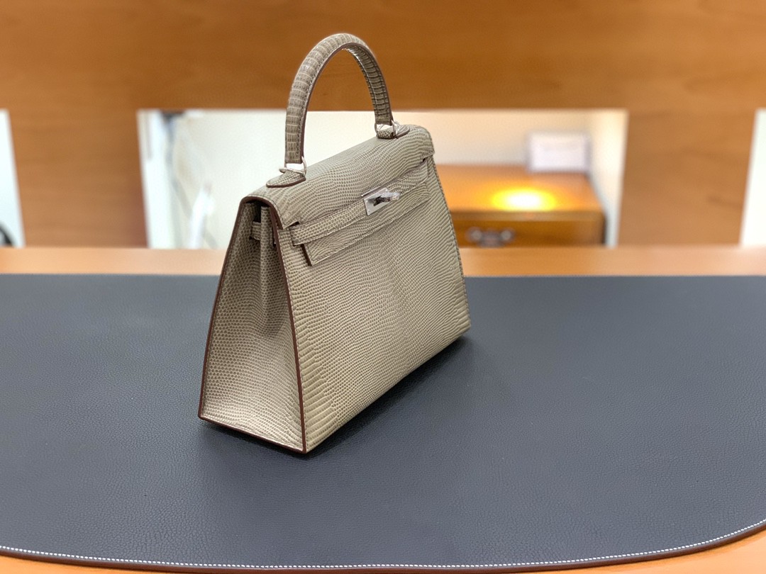 Hermès（爱马仕）Kelly 凯莉包 蜥蜴皮 青槟色 银扣 25cm
