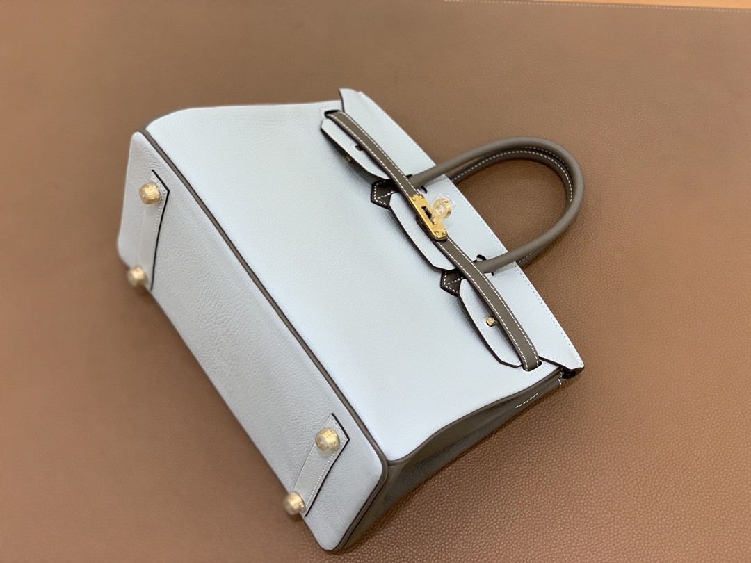 Hermès（爱马仕）Birkin 铂金包 山羊皮 珍珠灰 拼 大象灰 金扣 25cm