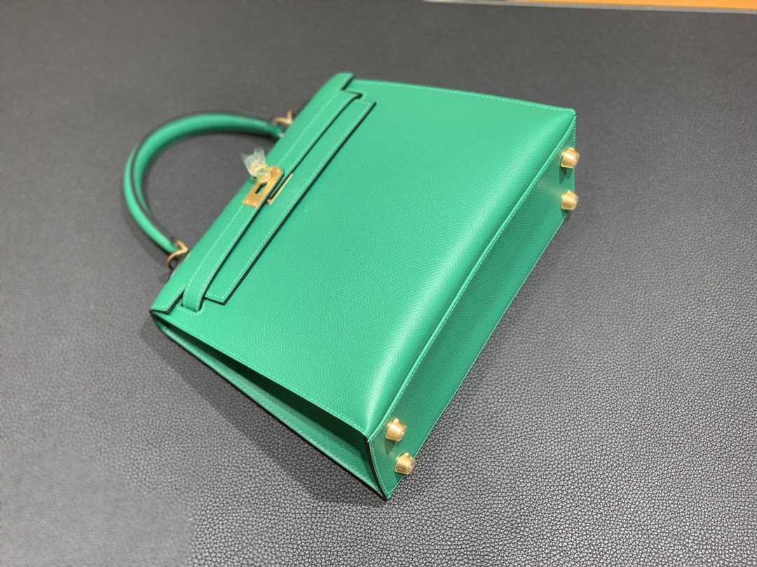 Hermès（爱马仕）Kelly 凯莉包 Epsom U4 丝绒绿 金扣 25cm