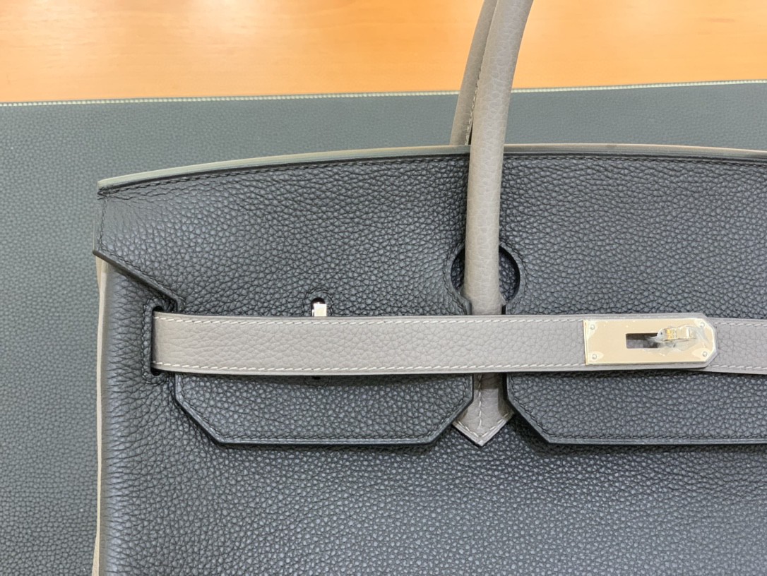 Hermès（爱马仕）Birkin 铂金包 Togo 黑色 拼 锡器灰 银扣 40cm