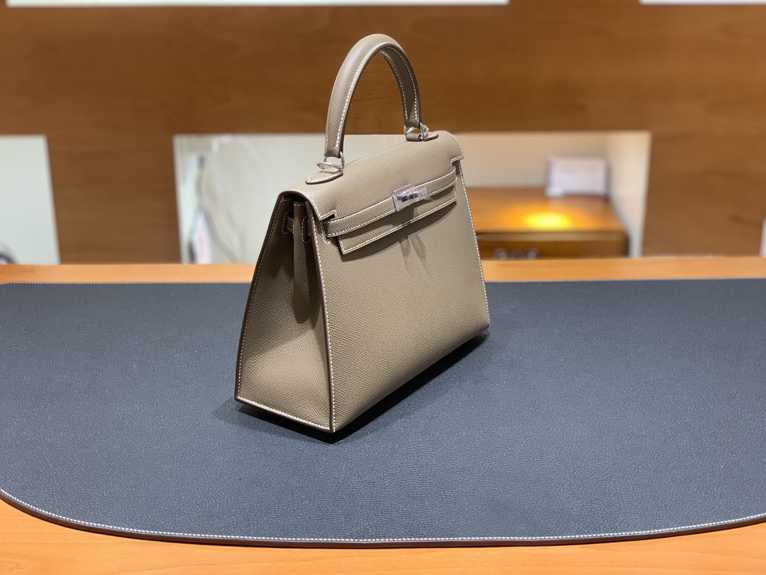Hermès（爱马仕）Kelly 凯莉包 Epsom 大象灰 银扣 25cm