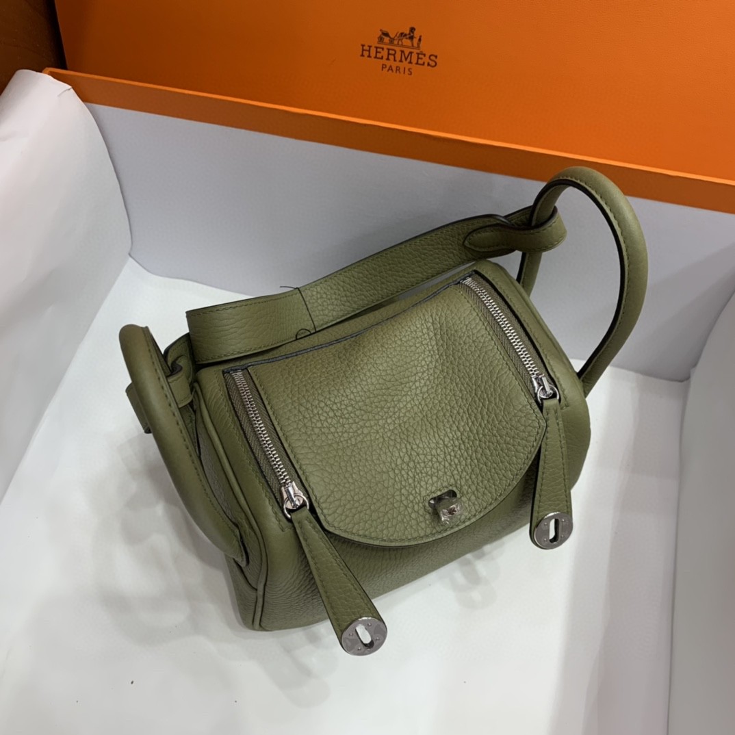 Hermès（爱马仕）mini Lindy 迷你琳迪包 TC皮 Q1 鼠尾草绿 银扣 20cm