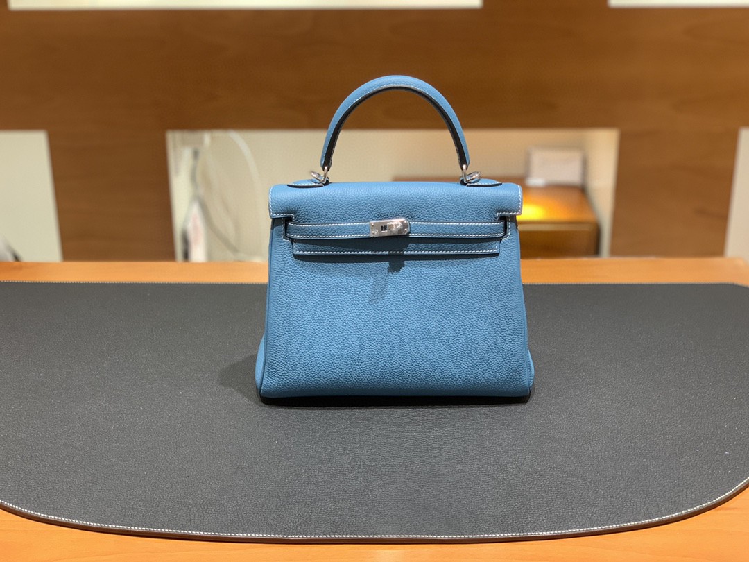 Hermès（爱马仕）Kelly 凯莉包 Togo 牛仔蓝 银扣 25cm