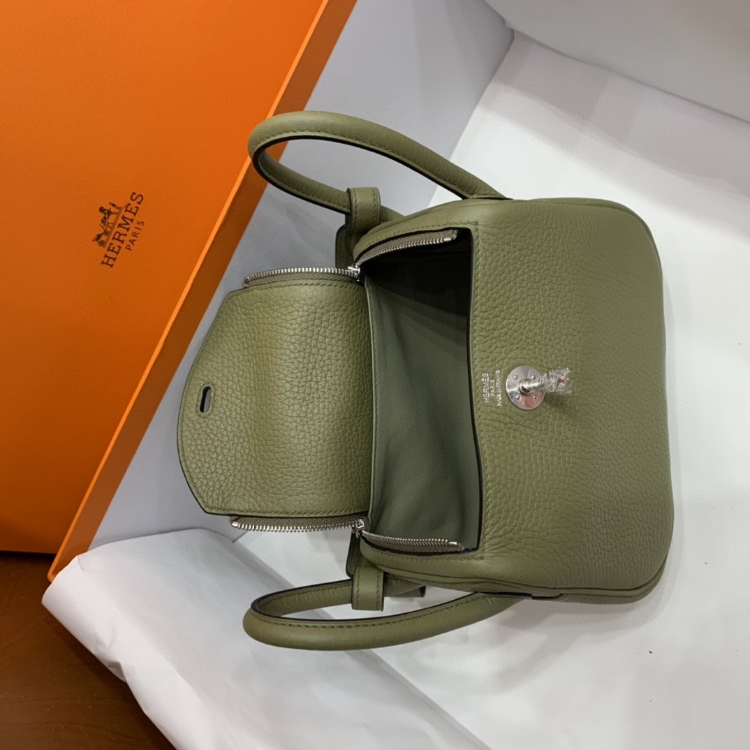 Hermès（爱马仕）mini Lindy 迷你琳迪包 TC皮 Q1 鼠尾草绿 银扣 20cm