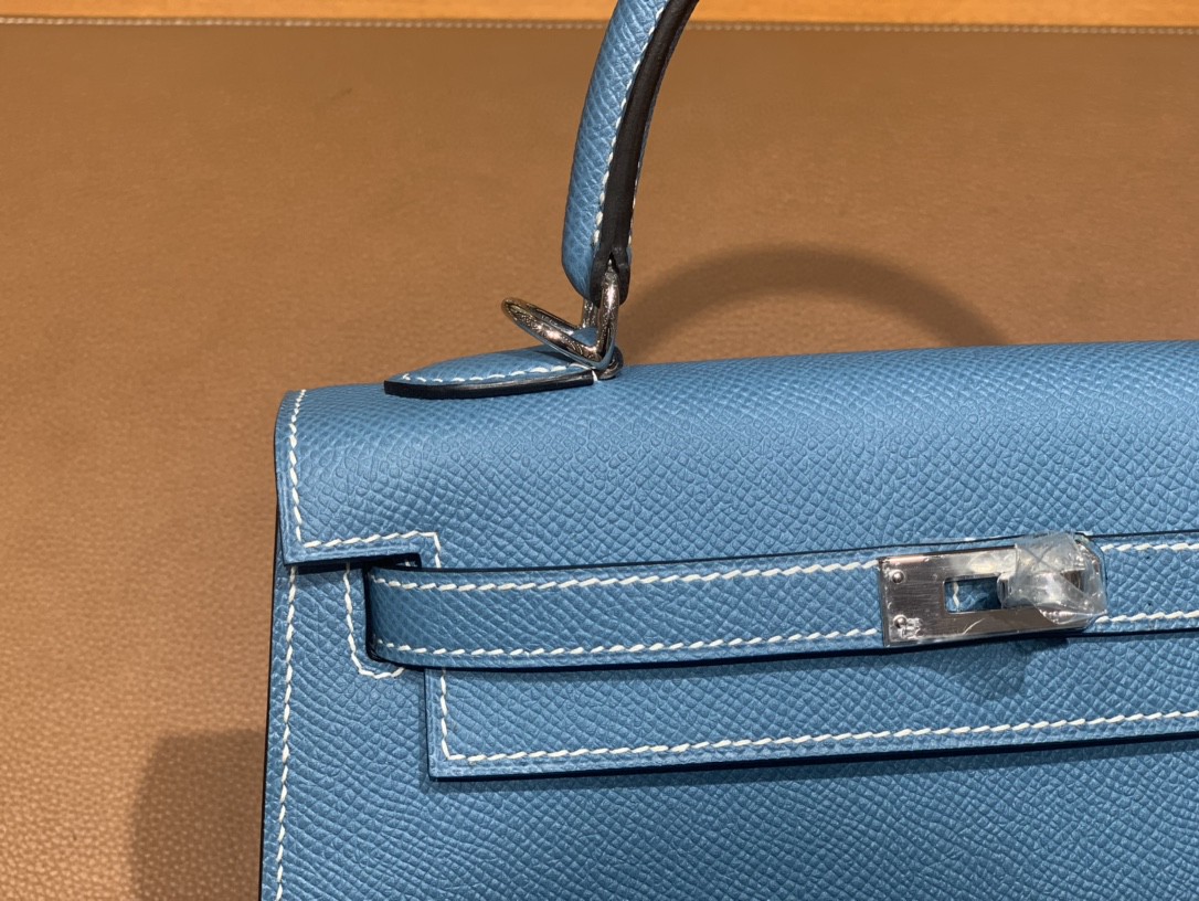 Hermès（爱马仕）Kelly 凯莉包 Epsom 牛仔蓝 银扣 25cm