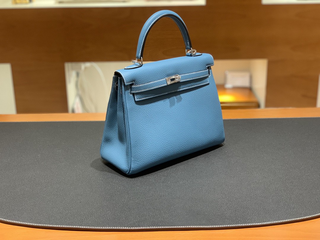 Hermès（爱马仕）Kelly 凯莉包 Togo 牛仔蓝 银扣 25cm