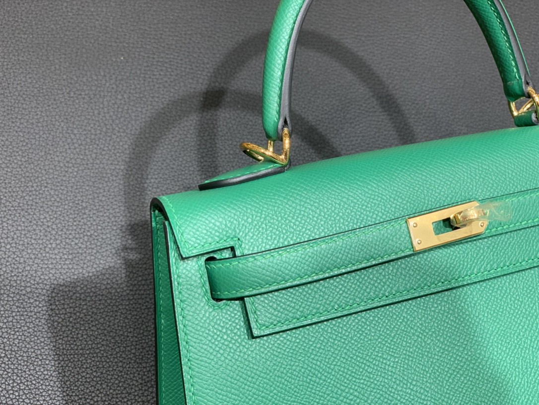 Hermès（爱马仕）Kelly 凯莉包 Epsom U4 丝绒绿 金扣 25cm