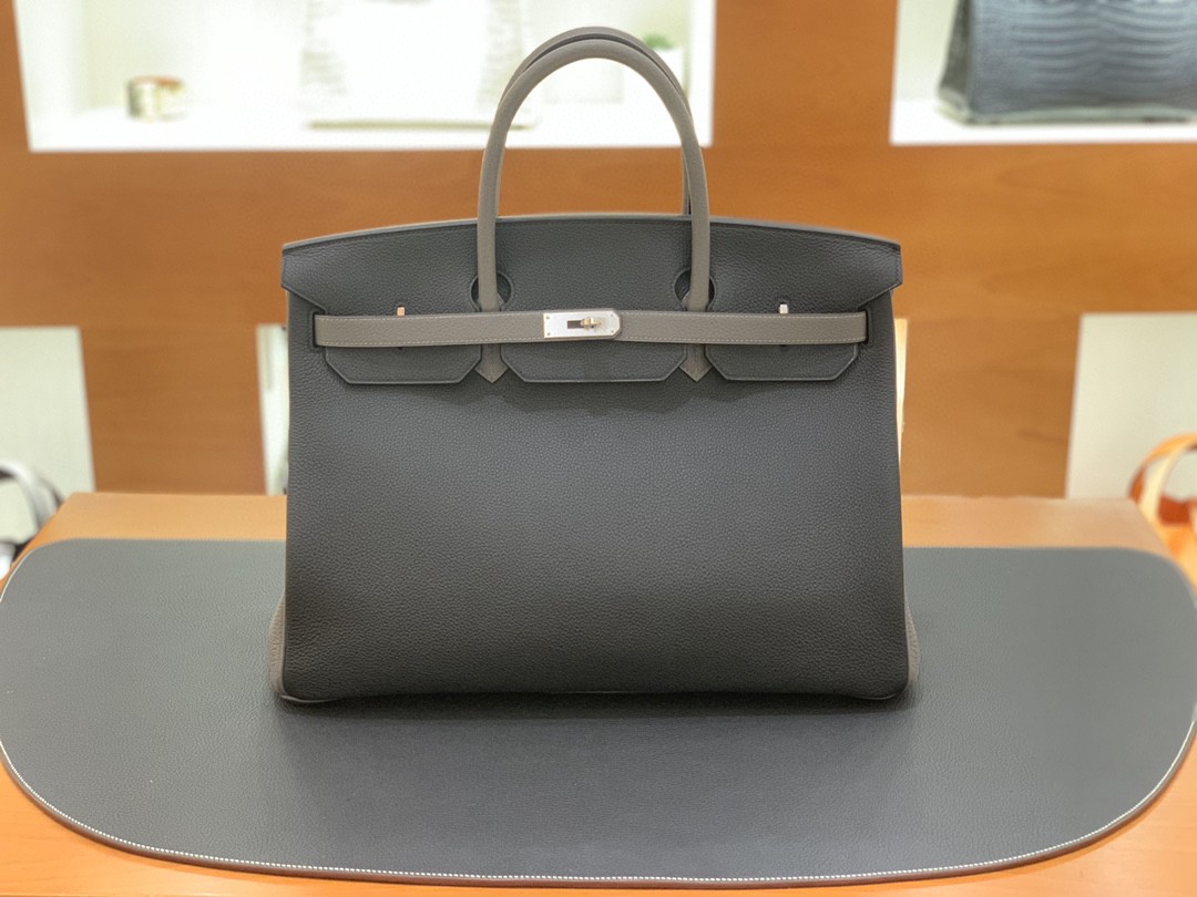 Hermès（爱马仕）Birkin 铂金包 Togo 黑色 拼 锡器灰 银扣 40cm