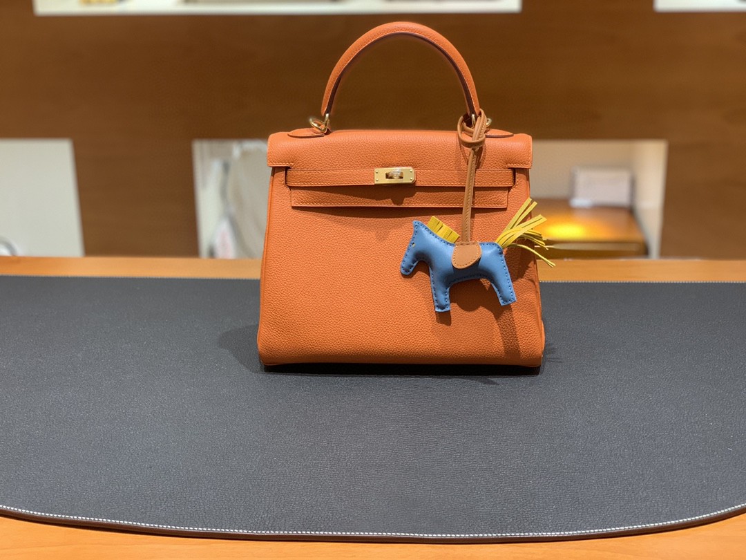 Hermès（爱马仕）Kelly 凯莉包 Togo 橙色 金扣 25cm