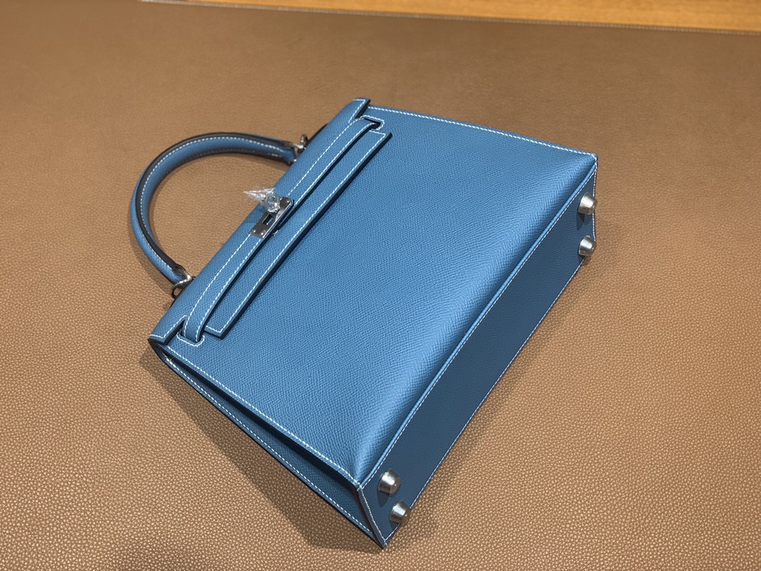 Hermès（爱马仕）Kelly 凯莉包 Epsom 牛仔蓝 银扣 25cm