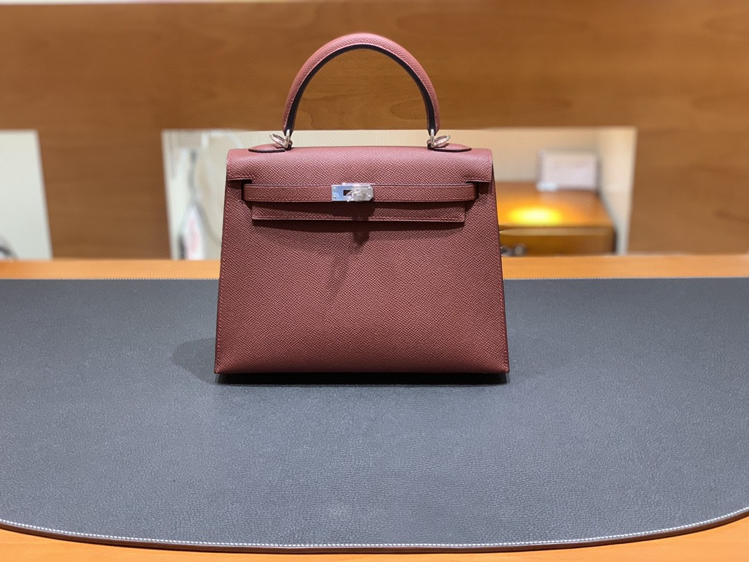 Hermès（爱马仕）Kelly 凯莉包 Epsom 爱马仕红 银扣 25cm