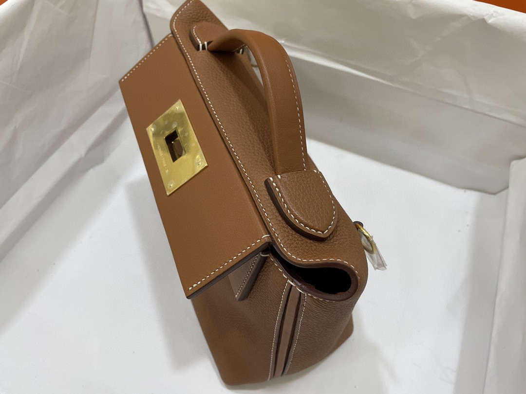 Hermès（爱马仕）mini kelly 2424 ever color 拼 swift 金棕色 金扣 21cm