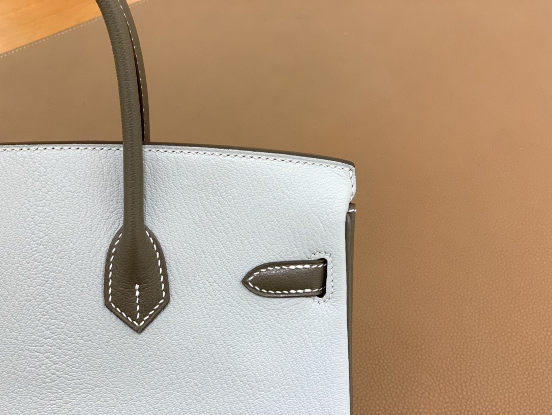 Hermès（爱马仕）Birkin 铂金包 山羊皮 珍珠灰 拼 大象灰 金扣 25cm