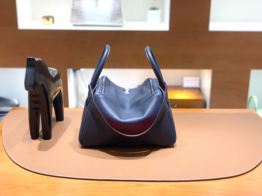 Hermès（爱马仕）Lindy 琳迪包 Swift 午夜蓝 拼 罂粟橘 银扣 26cm