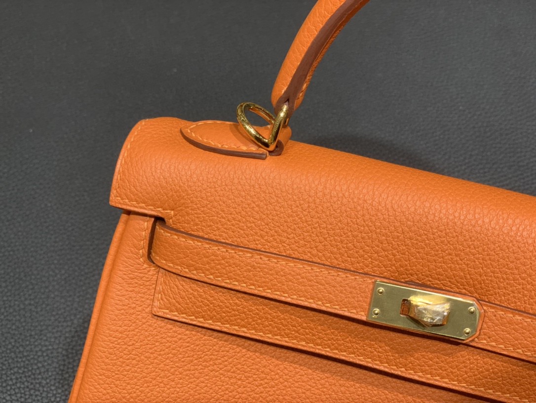 Hermès（爱马仕）Kelly 凯莉包 Togo 橙色 金扣 25cm