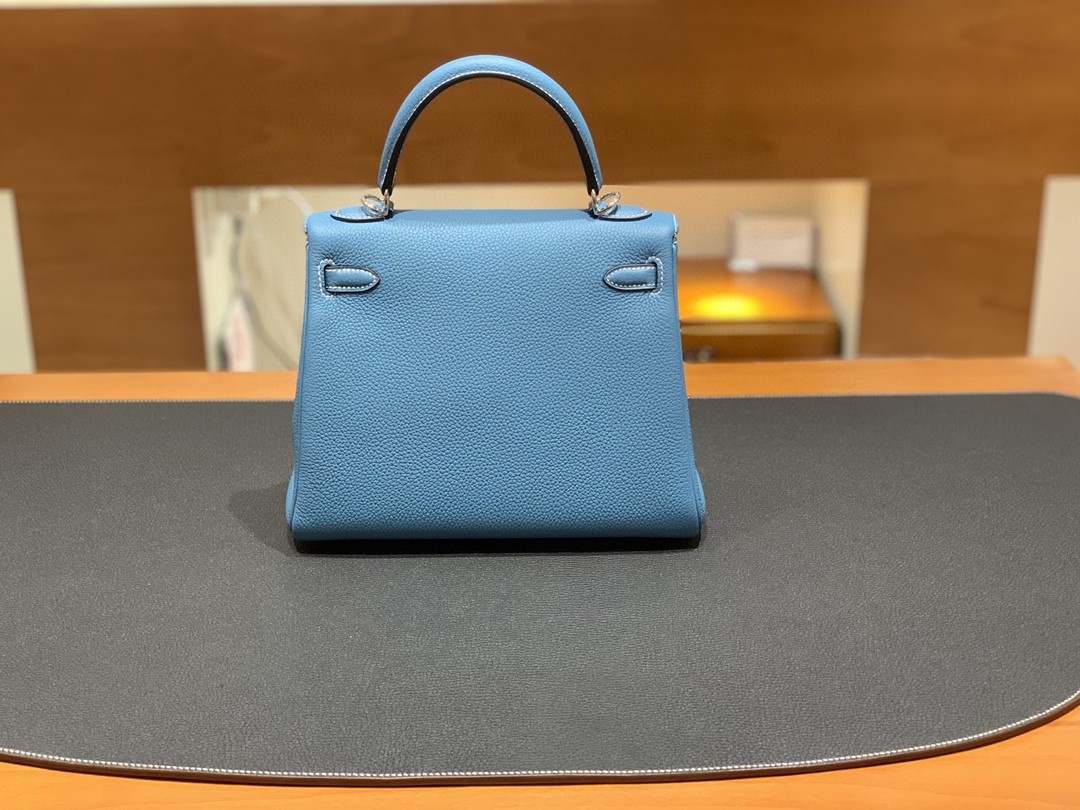 Hermès（爱马仕）Kelly 凯莉包 Togo 牛仔蓝 银扣 25cm