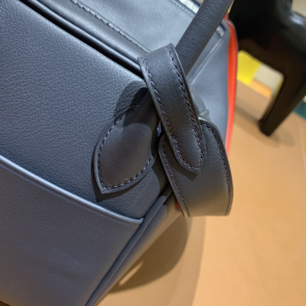 Hermès（爱马仕）Lindy 琳迪包 Swift 午夜蓝 拼 罂粟橘 银扣 26cm