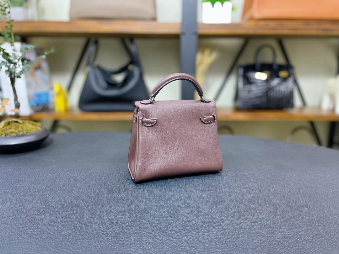 Hermès（爱马仕）Kelly doll 娃娃包 swift 巧克力色 拼 国旗红 银扣 16cm