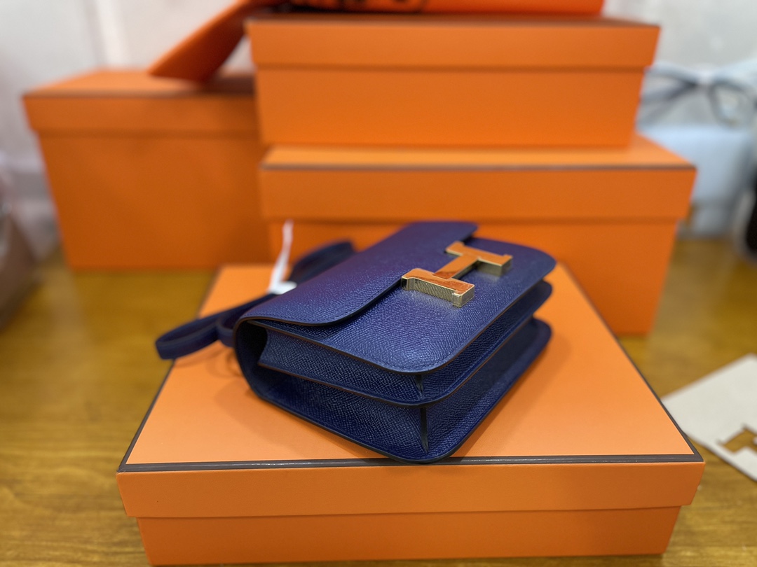 Hermès（爱马仕） Constance 康斯坦斯 Epsom 宝石蓝 金扣 18cm