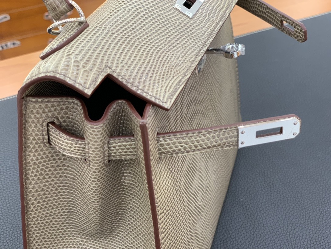 Hermès（爱马仕）Kelly 凯莉包 蜥蜴皮 青槟色 银扣 25cm