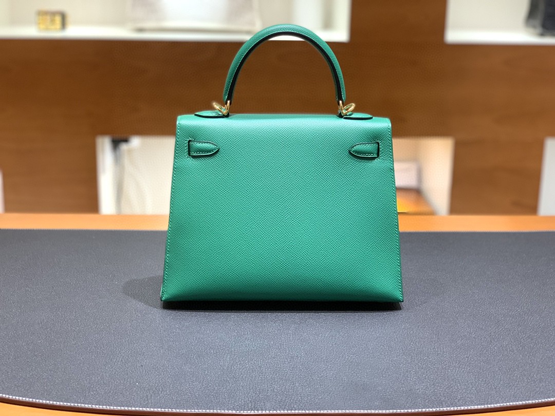 Hermès（爱马仕）Kelly 凯莉包 Epsom U4 丝绒绿 金扣 25cm