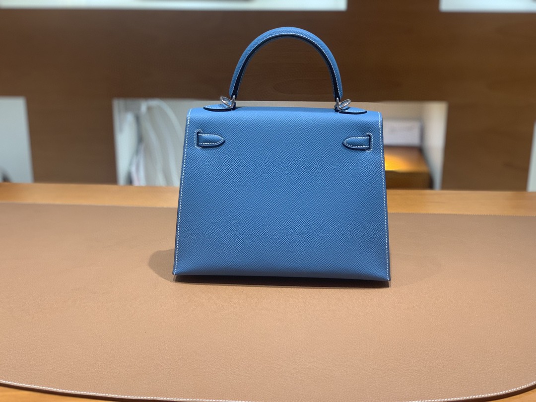 Hermès（爱马仕）Kelly 凯莉包 Epsom 牛仔蓝 银扣 25cm