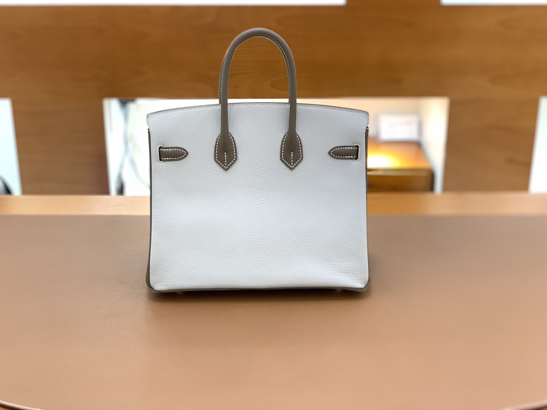 Hermès（爱马仕）Birkin 铂金包 山羊皮 珍珠灰 拼 大象灰 金扣 25cm