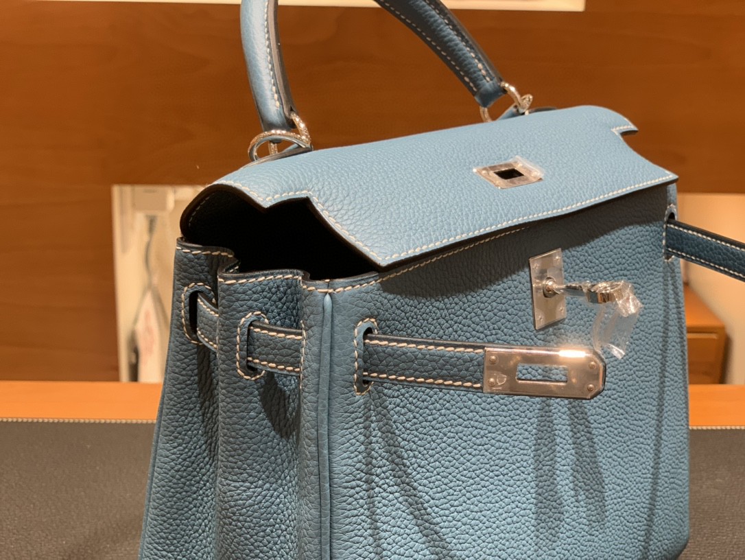 Hermès（爱马仕）Kelly 凯莉包 Togo 牛仔蓝 银扣 25cm