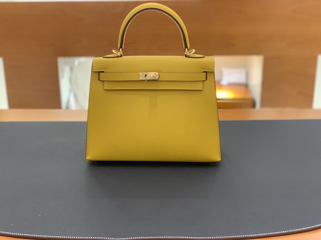 Hermès（爱马仕）Kelly 凯莉包 Epsom 9D 琥珀黄 金扣 25cm