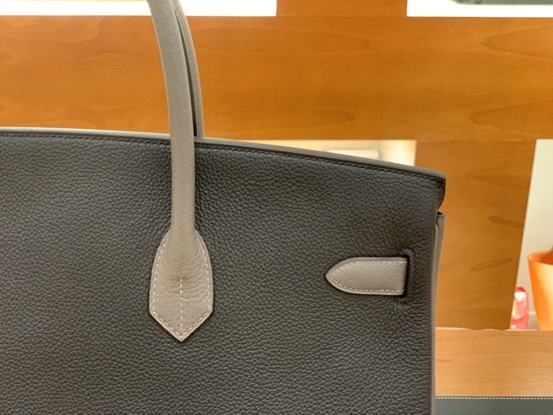 Hermès（爱马仕）Birkin 铂金包 Togo 黑色 拼 锡器灰 银扣 40cm