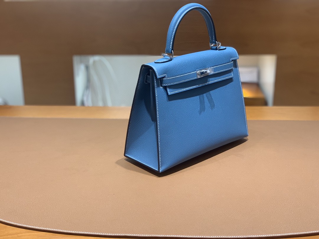 Hermès（爱马仕）Kelly 凯莉包 Epsom 牛仔蓝 银扣 25cm