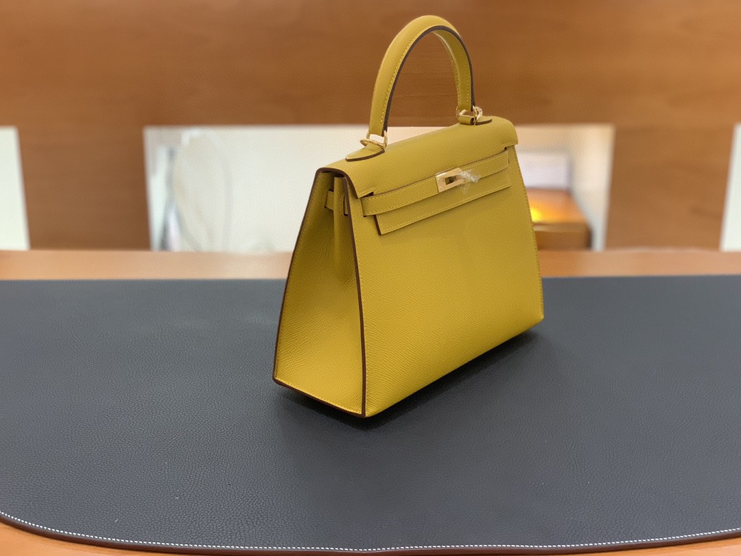 Hermès（爱马仕）Kelly 凯莉包 Epsom 9D 琥珀黄 金扣 25cm