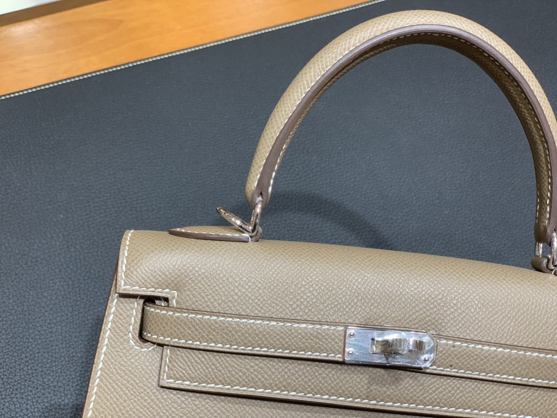 Hermès（爱马仕）Kelly 凯莉包 Epsom 大象灰 银扣 25cm