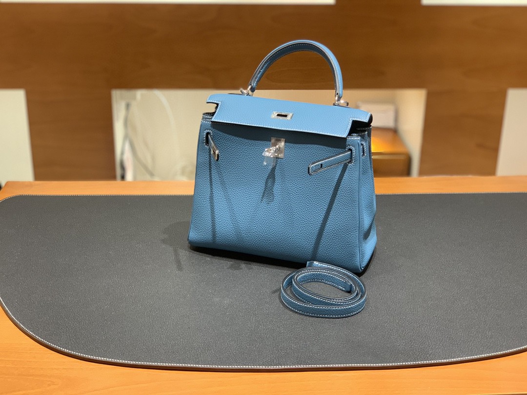 Hermès（爱马仕）Kelly 凯莉包 Togo 牛仔蓝 银扣 25cm