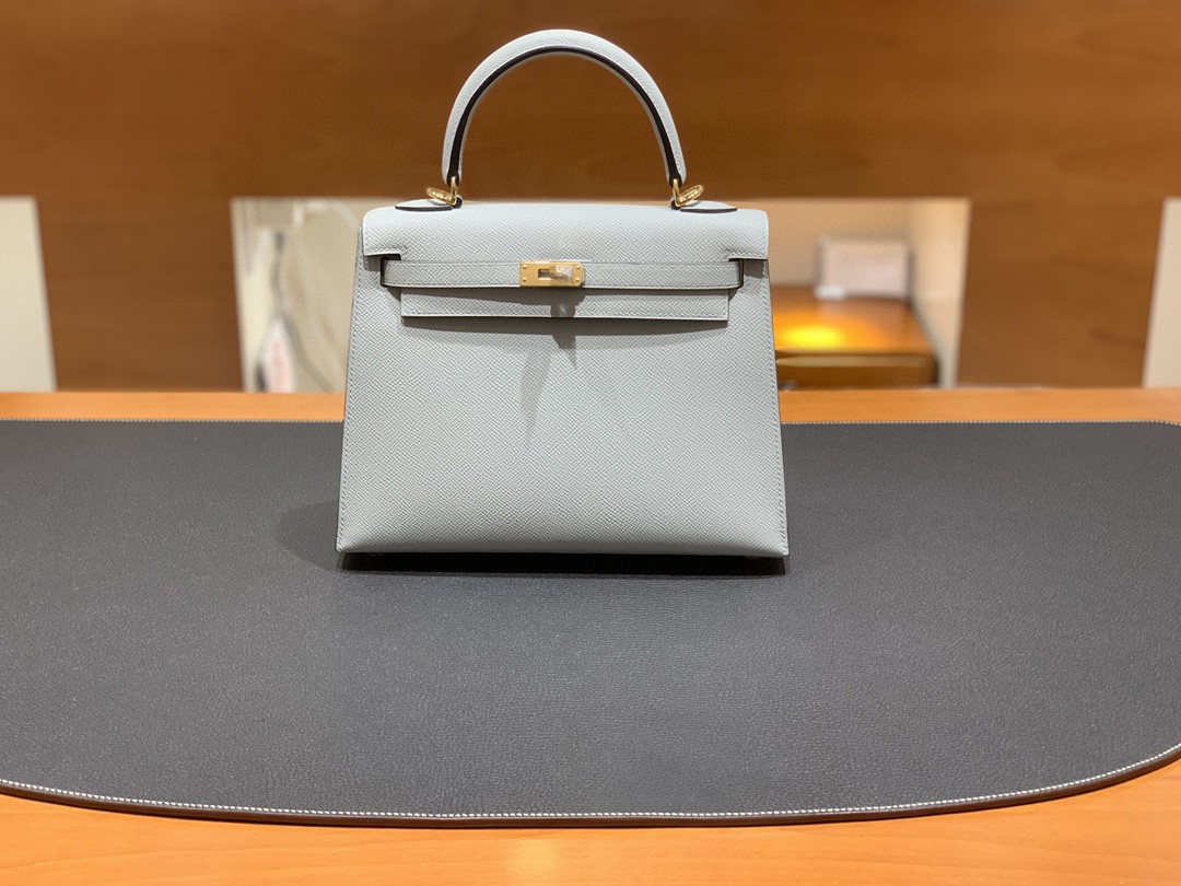 Hermès（爱马仕）Kelly 凯莉包 Epsom 冰川蓝 金扣 25cm