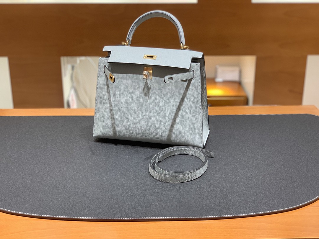 Hermès（爱马仕）Kelly 凯莉包 Epsom 冰川蓝 金扣 25cm