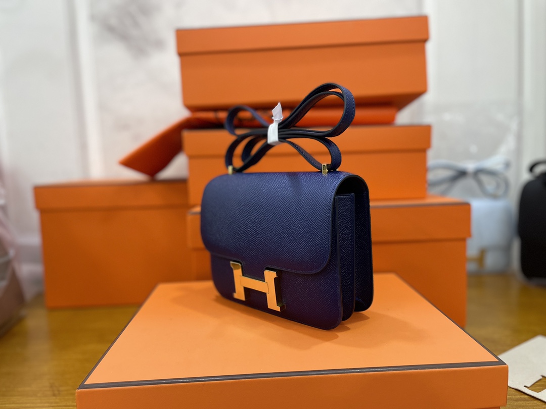 Hermès（爱马仕） Constance 康斯坦斯 Epsom 宝石蓝 金扣 18cm