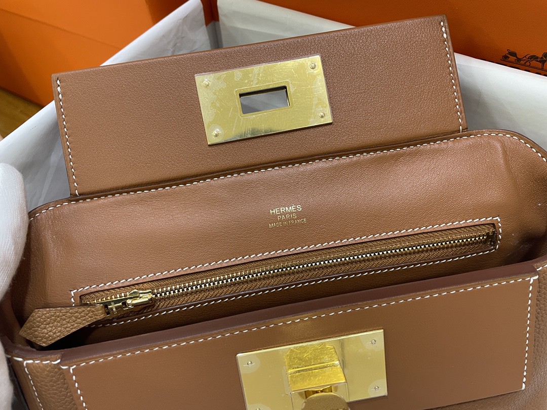 Hermès（爱马仕）mini kelly 2424 ever color 拼 swift 金棕色 金扣 21cm