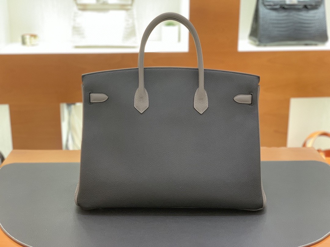 Hermès（爱马仕）Birkin 铂金包 Togo 黑色 拼 锡器灰 银扣 40cm