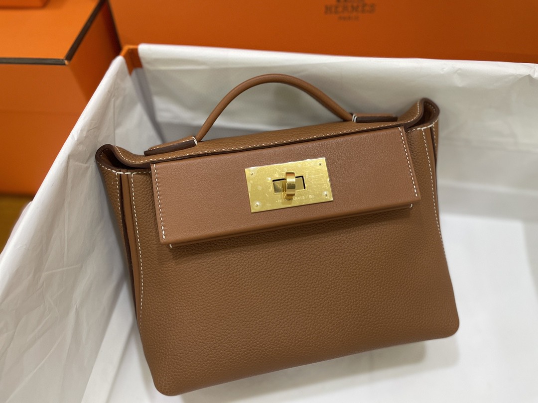Hermès（爱马仕）mini kelly 2424 ever color 拼 swift 金棕色 金扣 21cm