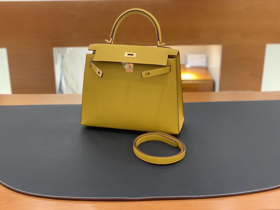 Hermès（爱马仕）Kelly 凯莉包 Epsom 9D 琥珀黄 金扣 25cm