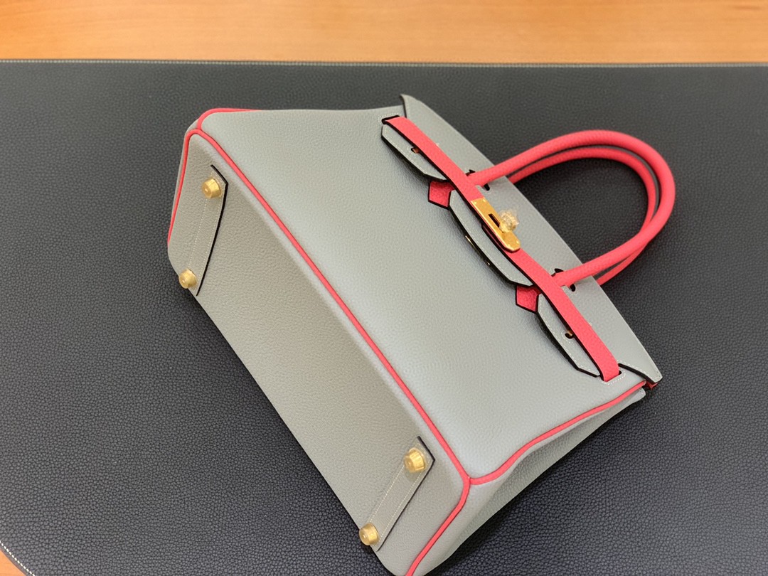 Hermès（爱马仕）Birkin 铂金包 togo皮 海鸥灰 拼 唇膏粉 金扣 30cm